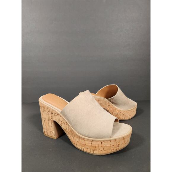 UNIVERSAL THREAD Nessa Faux Suede Faux Cork Platform Sandal Womens 6.5 Lt Beige - Picture 1 of 12